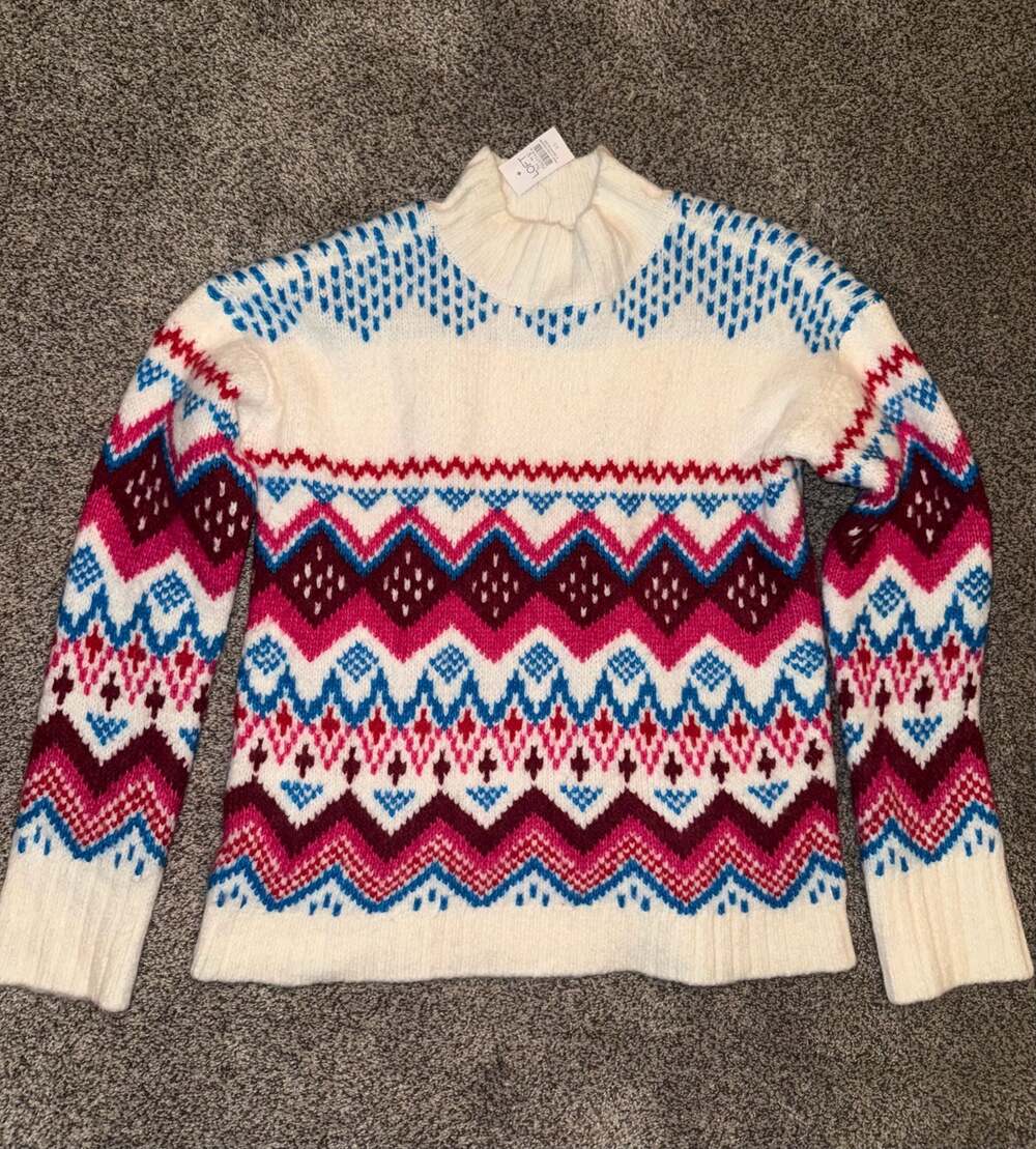 LOFT Whisper White Fair Isle Mock Neck Sweater